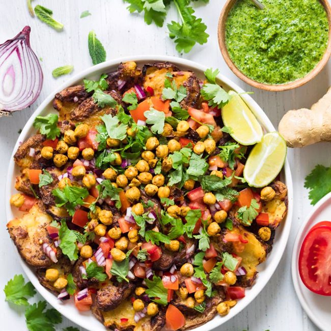 Samosa Chaat Smashed Potatoes