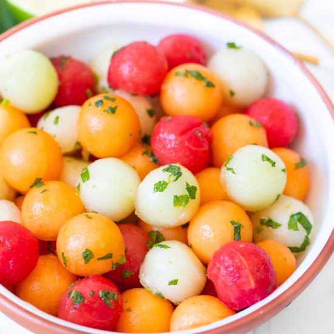 Melon Salad with Honey, Lime & Mint Dressing