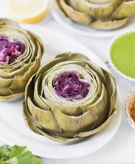 Steamed Artichokes with Two Dipping Sauces